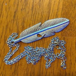 Silver Plated Feather On A 20" Chain With Extender